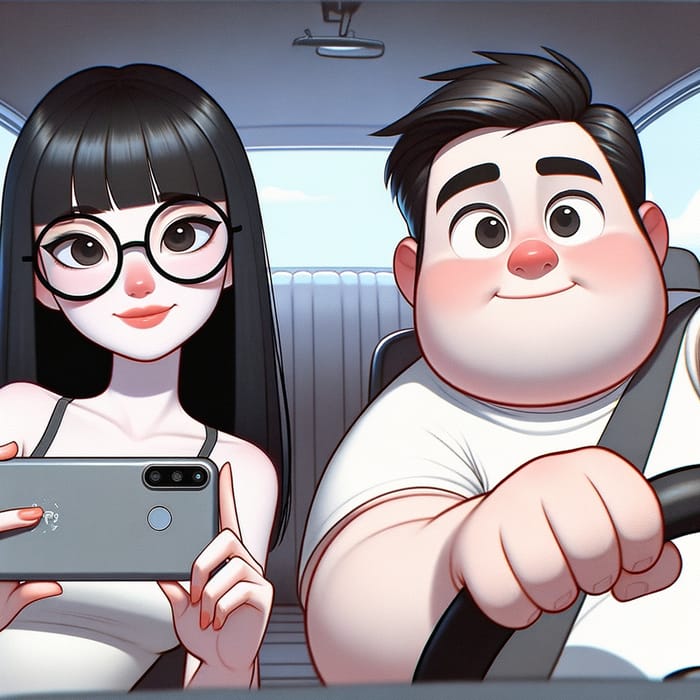 Animated Couple Date in Car | Fun Car Selfie Scene | Disney Pixar