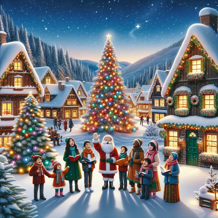 Festive Christmas Design | Snowy Town, Cheerful Lights & Carol Singers