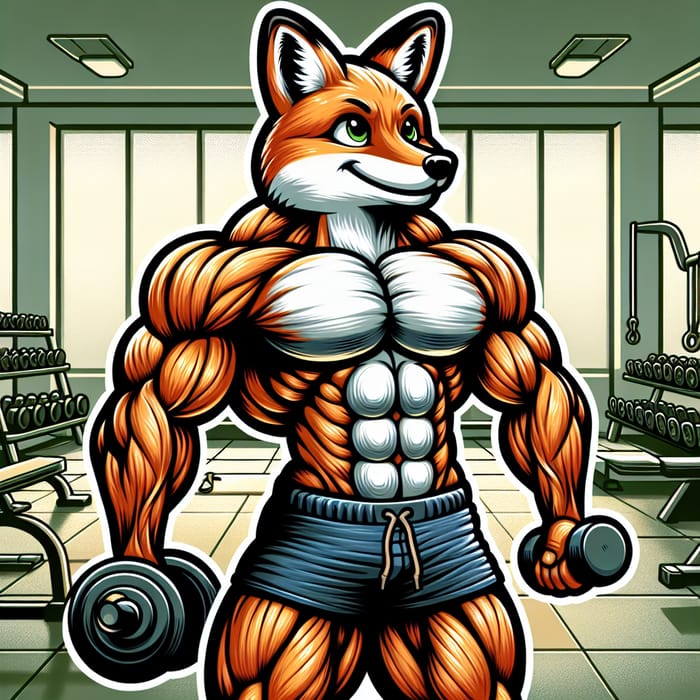 Cartoon Fox Bodybuilder: Fitness Illustration