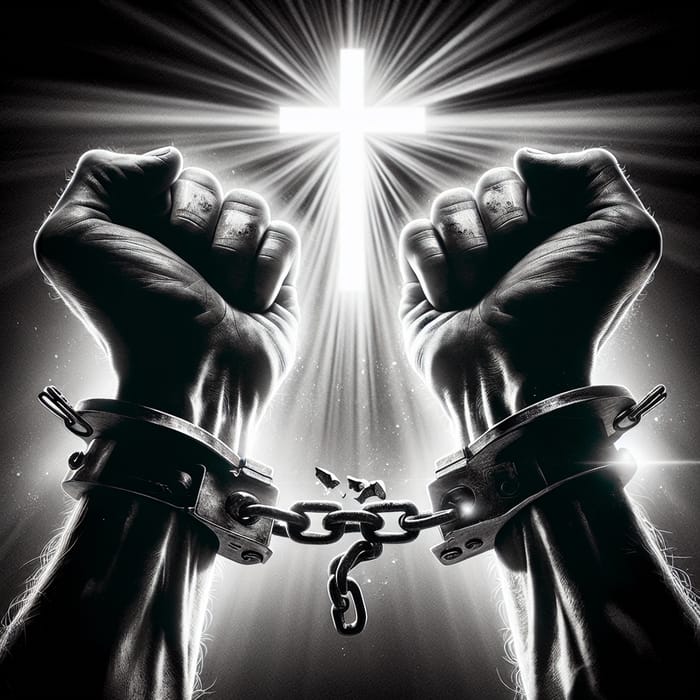 Glowing Christian Cross Amidst Chains - Surreal Liberation