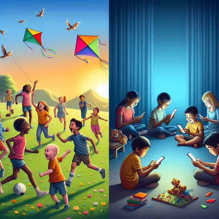 Outdoor Play vs Mobile Addiction: A Visual Contrast