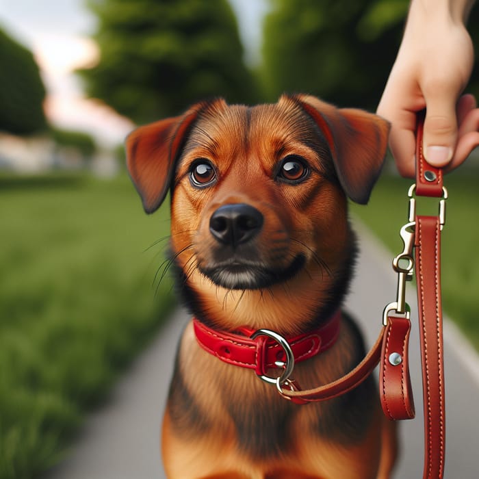 Medium-sized Brown Coat Dog with Leather Leash