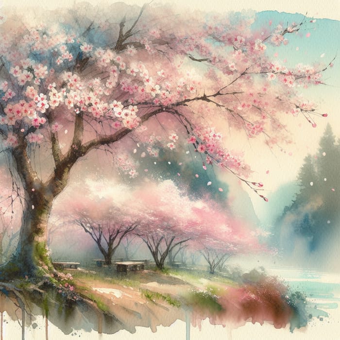Cherry Blossoms in Watercolor: A Dreamy View