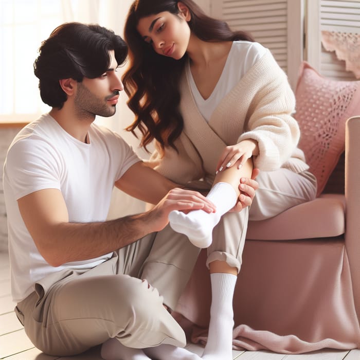 Man Kisses Woman's Feet in White Socks - Sweet Affection