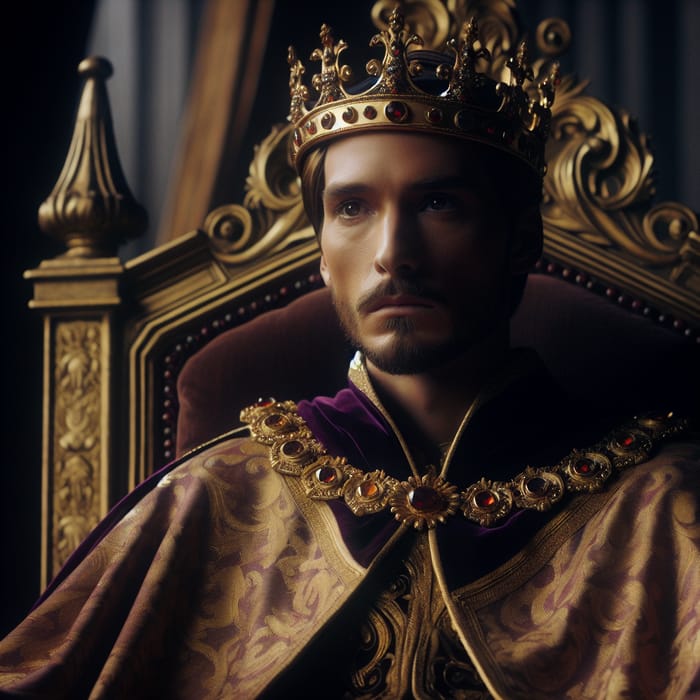Majestic King In Royal Purple Cape & Golden Crown