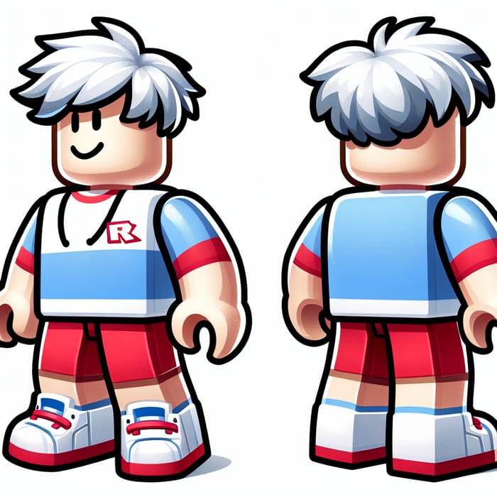 White Roblox Character with Red & Blue Back Accessories