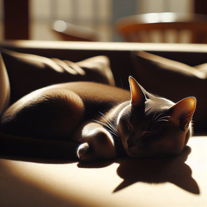 Sleek Feline Basking in Sunlight | Classic Indoor Tranquility