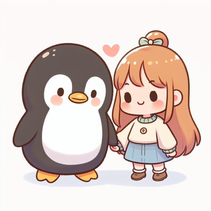 Adorable Piglet and Penguin Holding Hands | Sweet Friendship Illustration