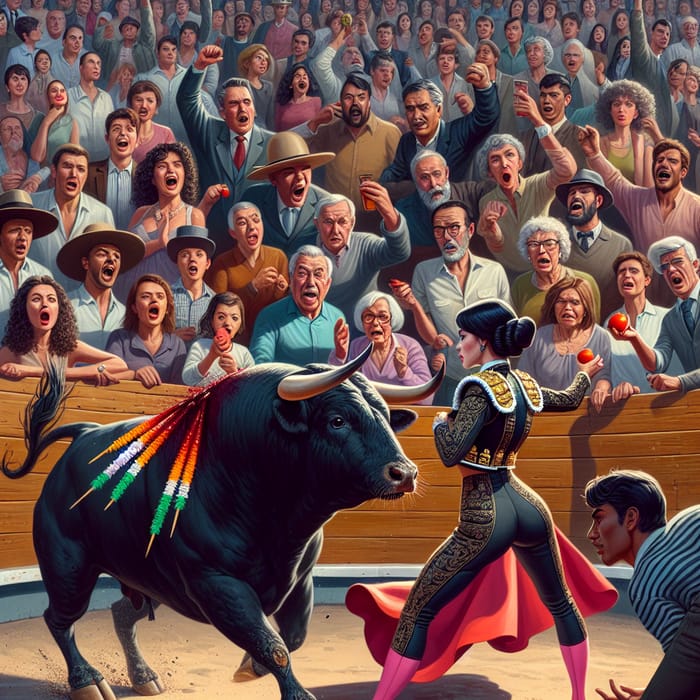 Exciting Bullfighting Arena: International Crowd & Elegant Matador
