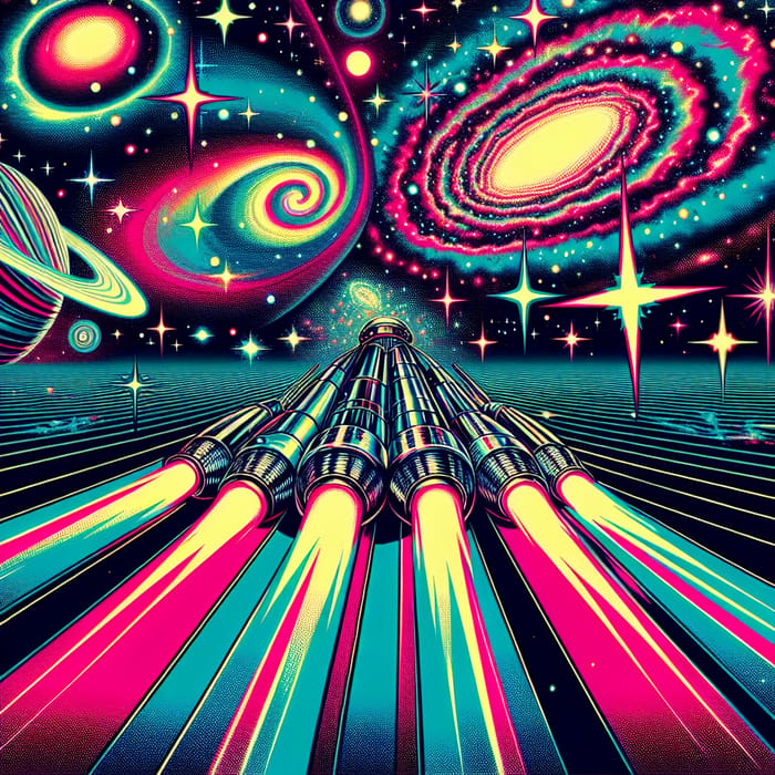 Retro-Futuristic Cosmic Journey | Neon-lit Sci-Fi Spaceship