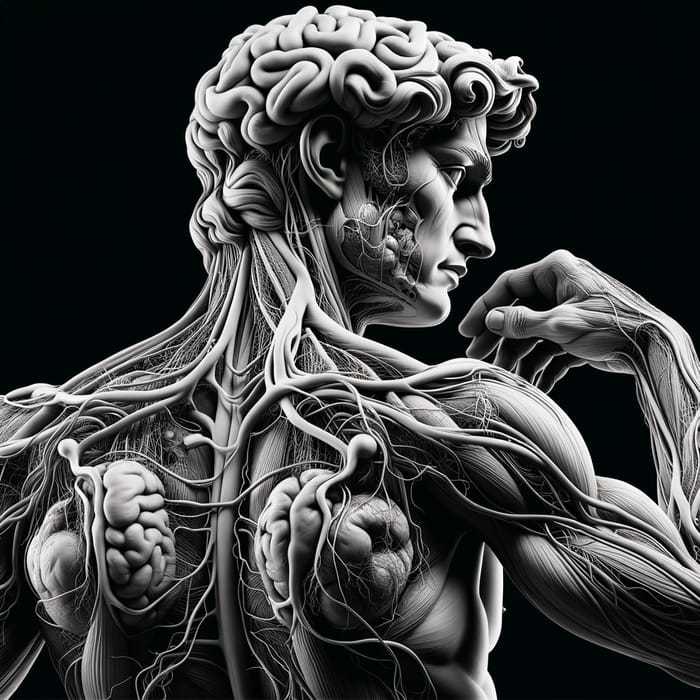 Detailed Human Nervous System Replica in Michelangelo's David Pose