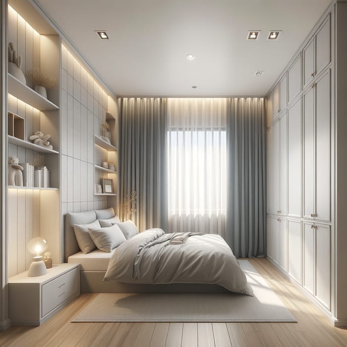 Simple and Cozy 13 Sqm Bedroom Design with Bed and Shelving Unit