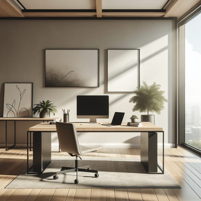 Minimalist Office Space with Natural Wood Desk and Ergonomic Chair | Office Space