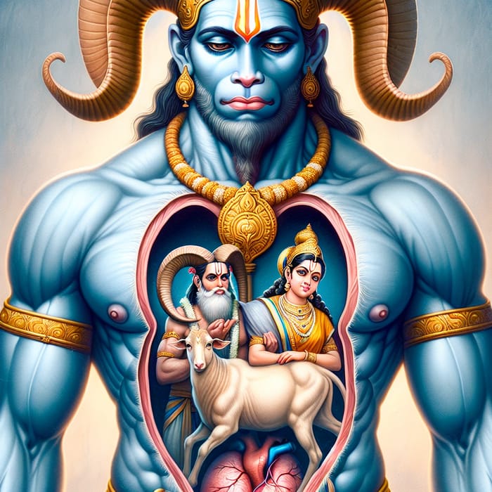 Hindu God Hanumanji Depiction with Ram and Sita Icon