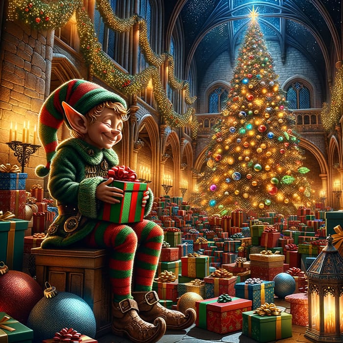 Happy Dobby Prepares Christmas Presents at Hogwarts