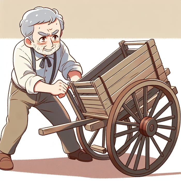 Person pushing a colorless cart - Vintage Scene