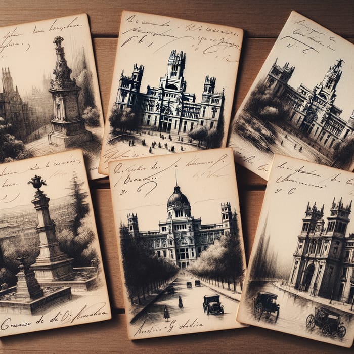 Handwritten Postcards on Antique Paper: Madrid Sketches by Goya