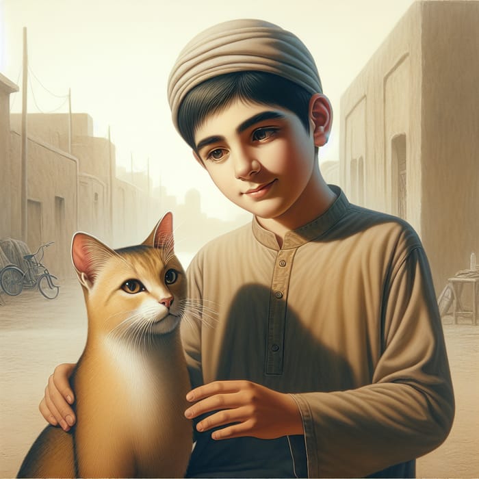 Cheerful Boy with Cat: Adorable Connection