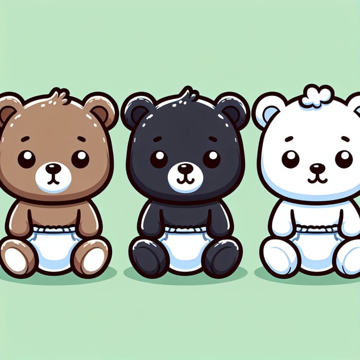 Cute One-Month-Old Bear Cubs in Diapers | Adorable Cartoon Trio