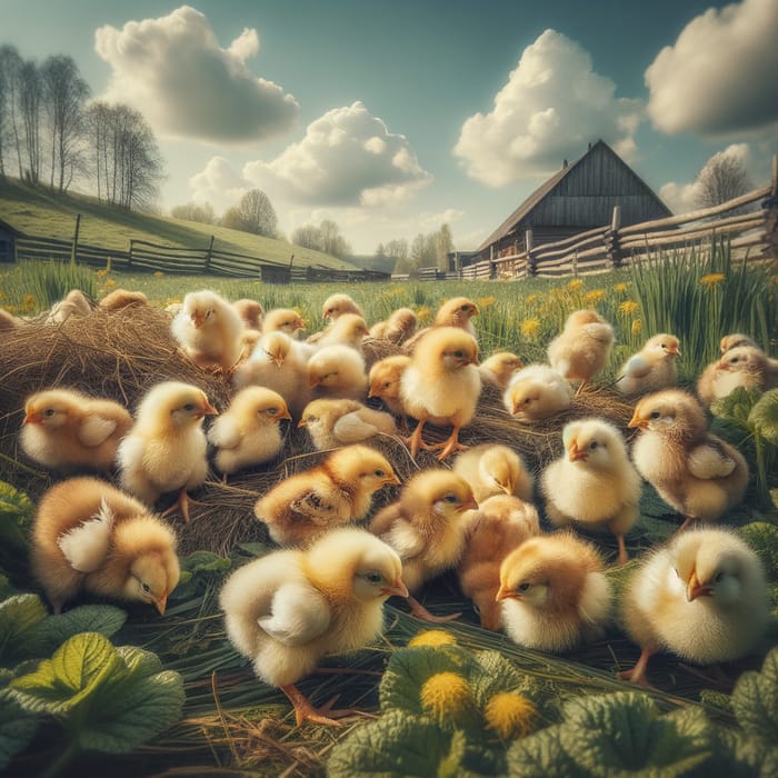 Adorable Chicks Enjoying Spring on the Farm