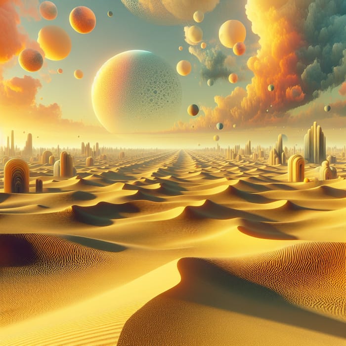 Abstract Desert Landscape: Golden Sand Dunes and Surreal Formations