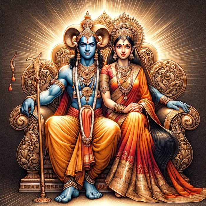 Intricately Drawn Artwork of Sita and Ram