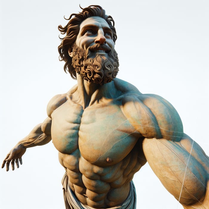 Panoramic Greek Statue of Muscular Man | Vivid Details