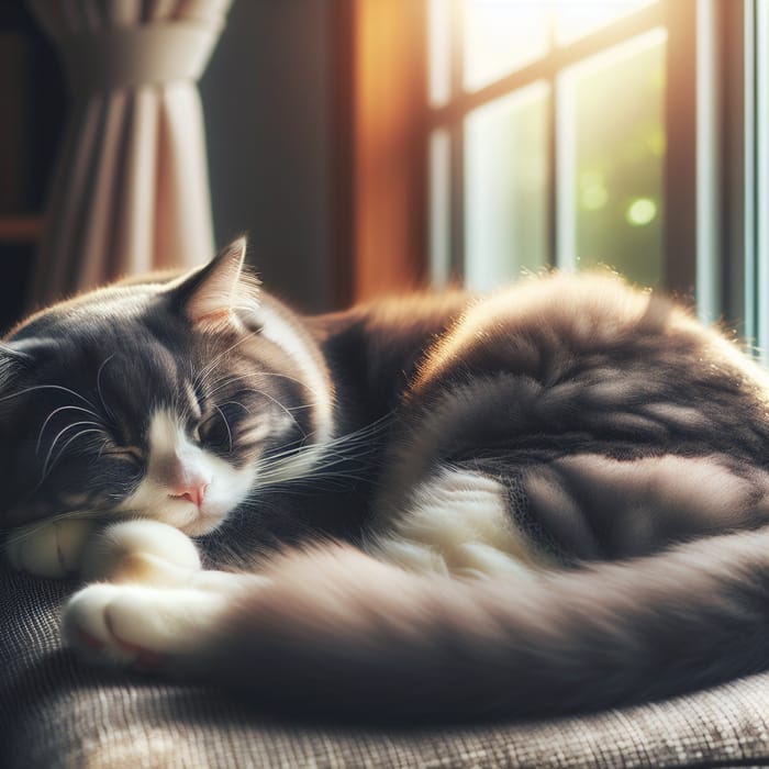 Peaceful Grey Cat on Soft Cushion