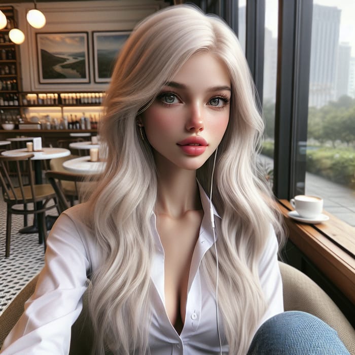 Hyper Realistic Beautiful 18-Year-Old Girl in Cafe