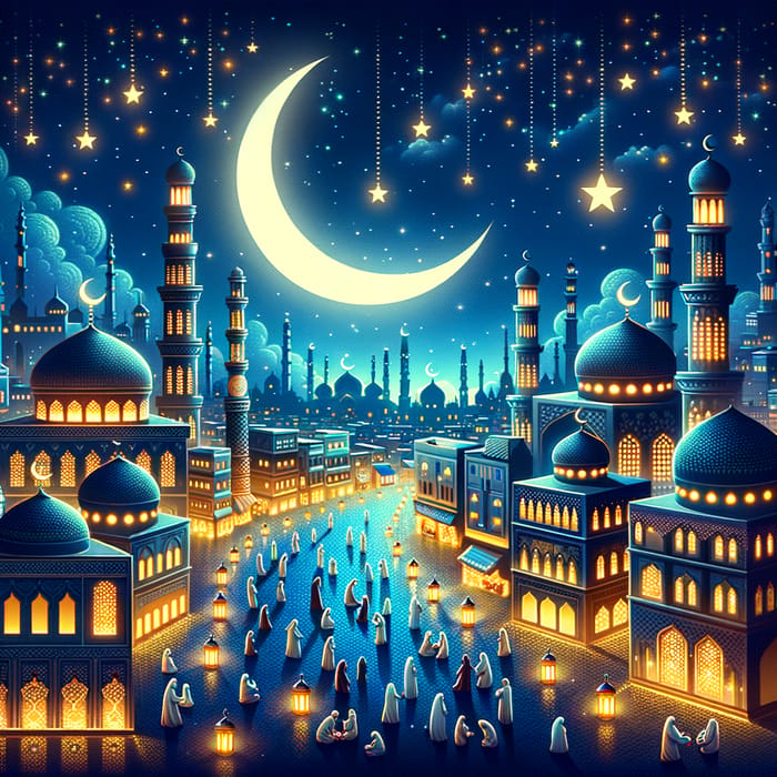 Ramadan Kareem: Moonlit Cityscape of Kindness & Serenity