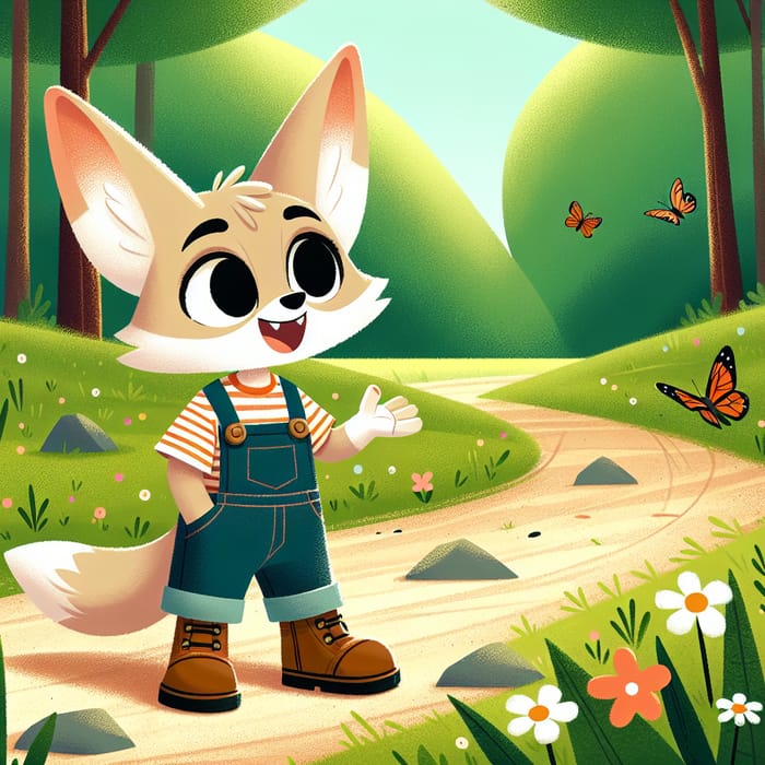 Young Female Fennec Fox in Dungarees | Woodland 2D Illustration