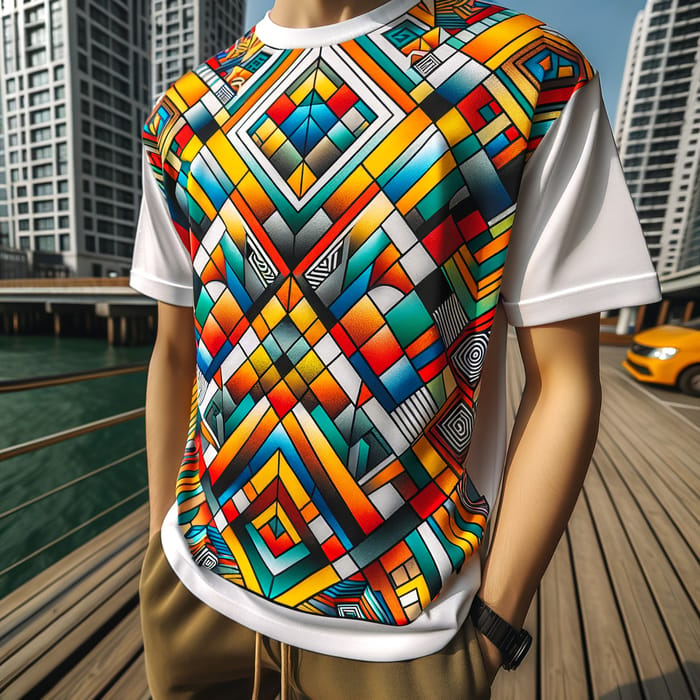 Vibrant Pop Art Geometric White T-Shirt Design