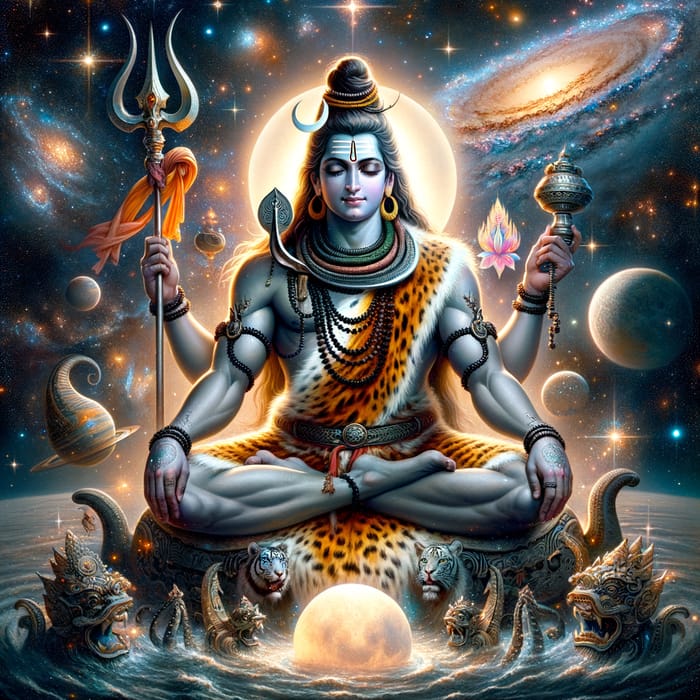 Lord Shiva in Beautiful Universe | Serene Deity of Hindu Mythology
