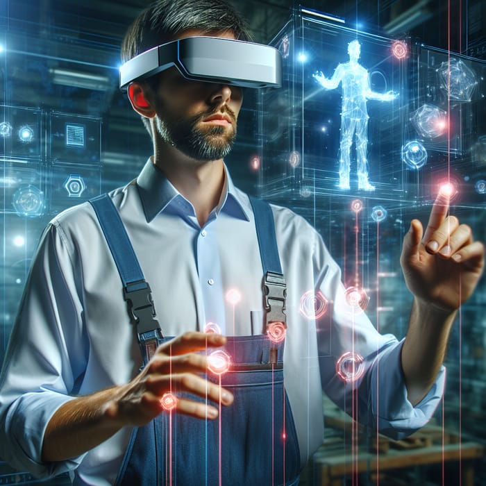 Caucasian Male Worker Engaging in Advanced Augmented Reality Task