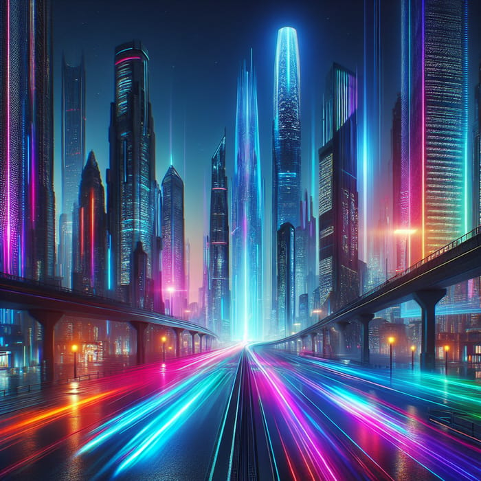Vibrant Neon Cyberpunk Cityscape at Night | Skyscrapers & Flying Cars