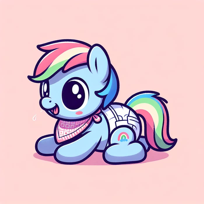 Cute Baby Pony in Diapers with Bib, Bottle, and Bonnet