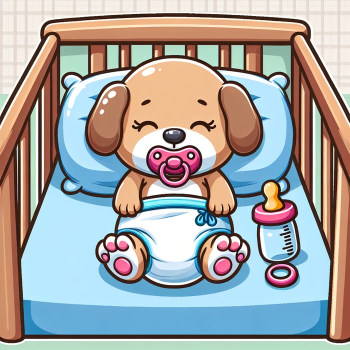 Newborn Snoopy in Diapers with Pacifier Sleeping in Crib | 1-Month-Old Baby Dog Cartoon