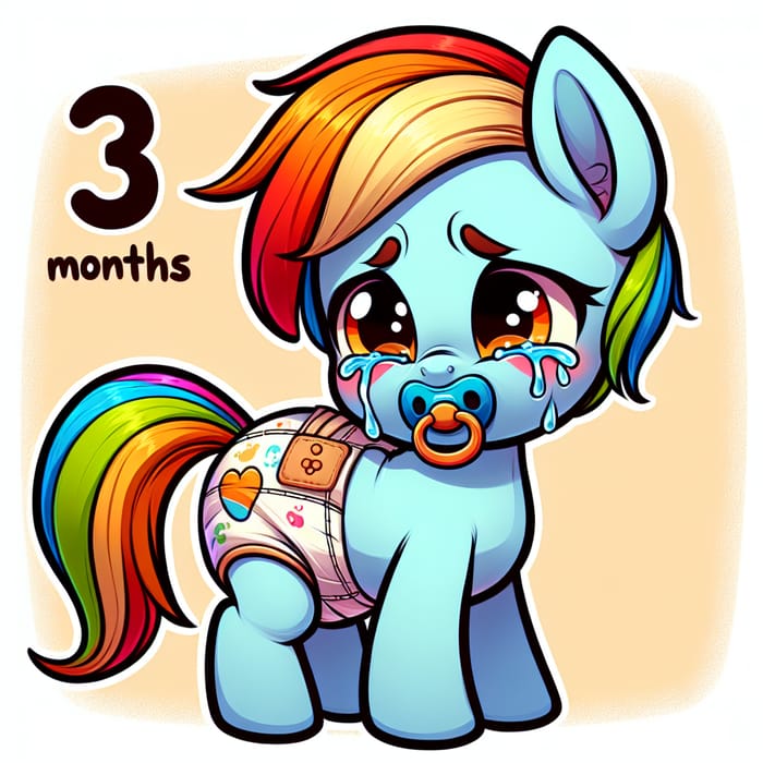 Cute 3-Month-Old Pony Crying with Diaper and Pacifier