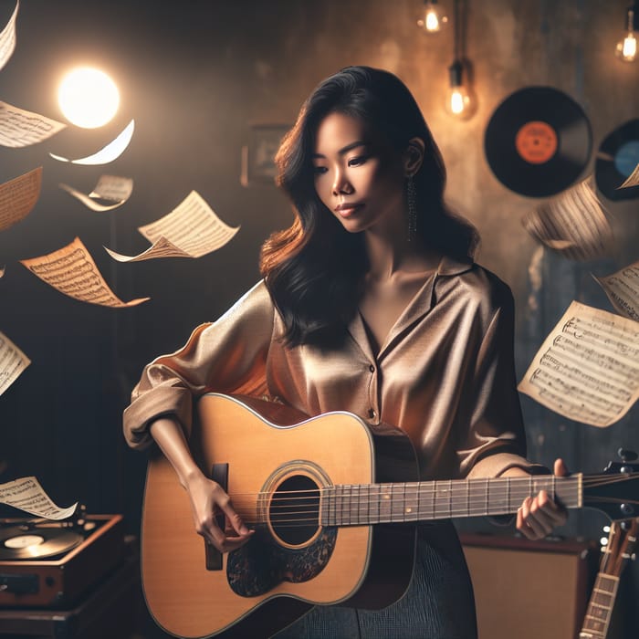 Passionate Asian Female Musician Portrait | Guitarist