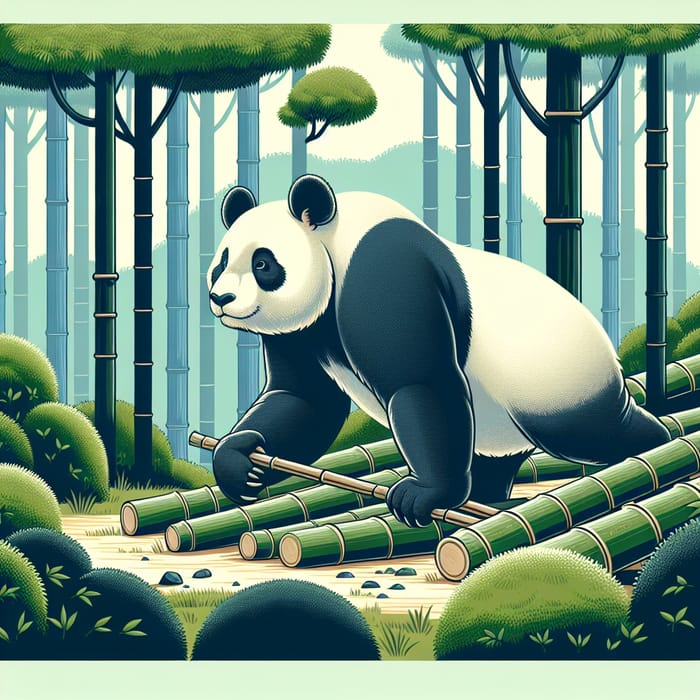 Adorable Panda Walking in Bamboo Forest, Anime Style