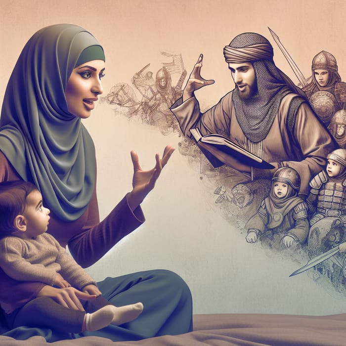 Captivating Arabic Mother Narrating Muslim Heroes Stories to Child