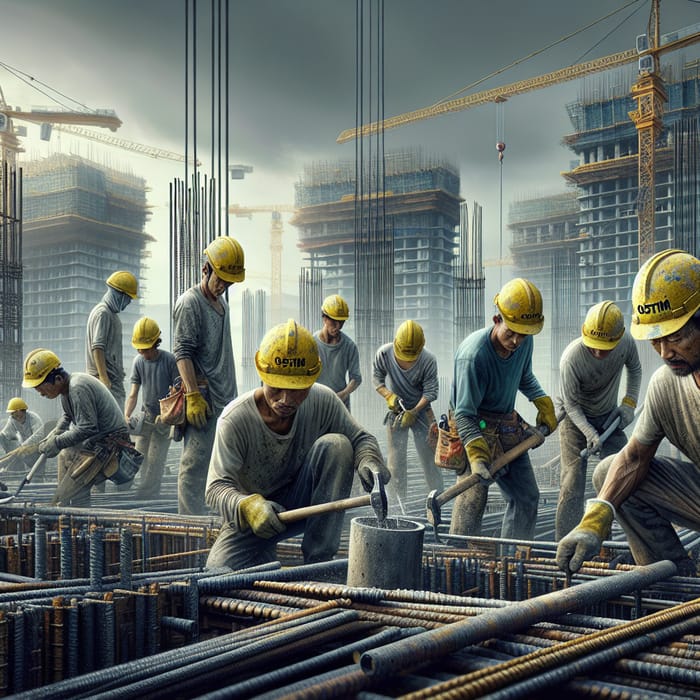 Realistic Illustration of OSTIM Construction Workers in Yellow Hardhats