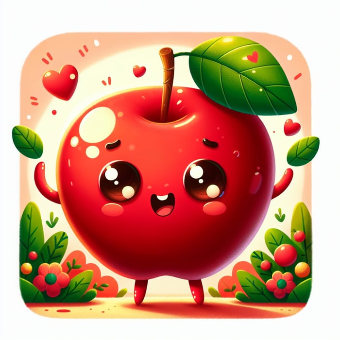 Charming Apple Character Embraces with Joy