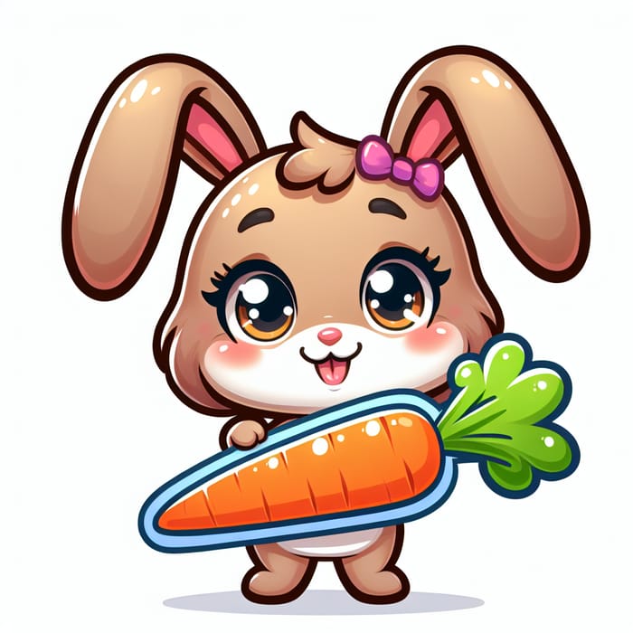 Playful Bunny Girl with Carrot Drawing - Cute Cartoon Character