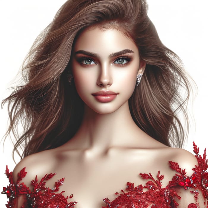 Beautiful Girl in Red Dress: Sharpness & Radiant Glow