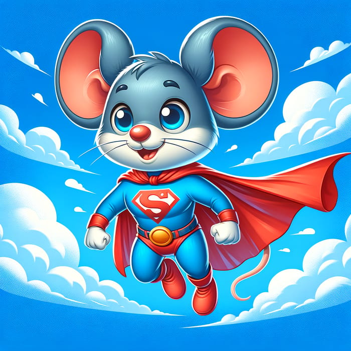 Cartoon Mouse Flying in Superman Outfit
