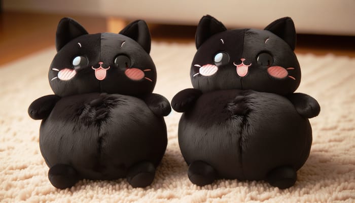 Playful Black Plush Cat Toys with Adorable Bellies on Soft Carpet