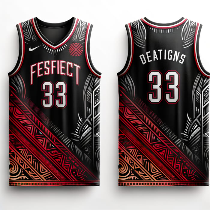 Tribal Black and Red Basketball Jersey with Linear Shapes