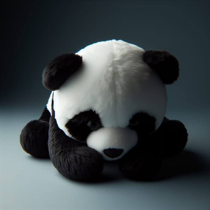 Sad Plush Panda Staring with One Eye on Gray Background