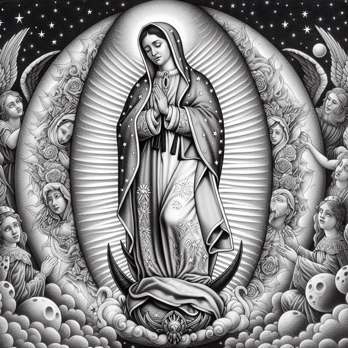 Detailed Depiction of Virgen de Guadalupe in Heavenly Light